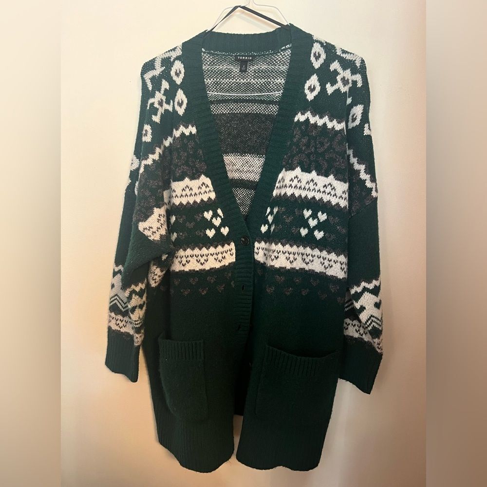 Torrid Green and White Patterned Cardigan